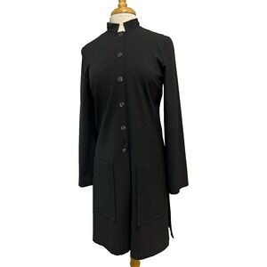 Cop Copine Tunic Blazer Black Pockets Standup Collar Long Sleeve Snap Closure, S